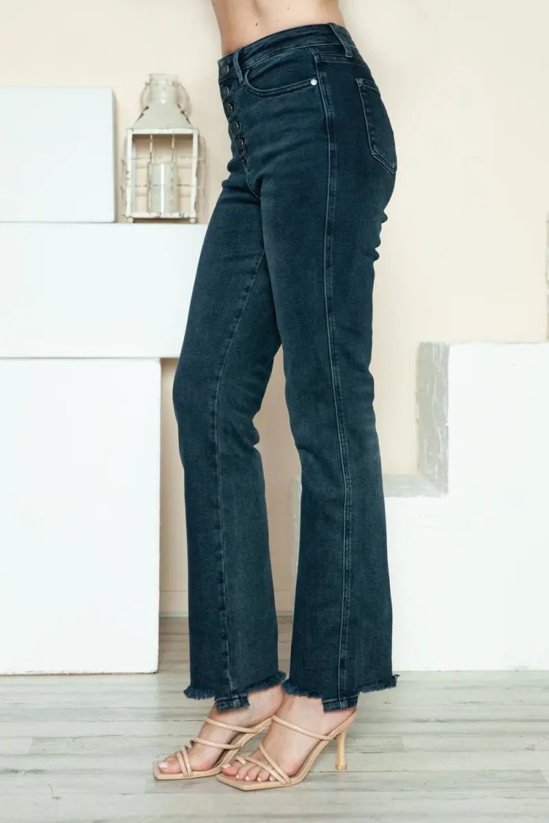 Judy Blue Full Size Button Fly Hem Destroy Straight Jeans - Love Salve